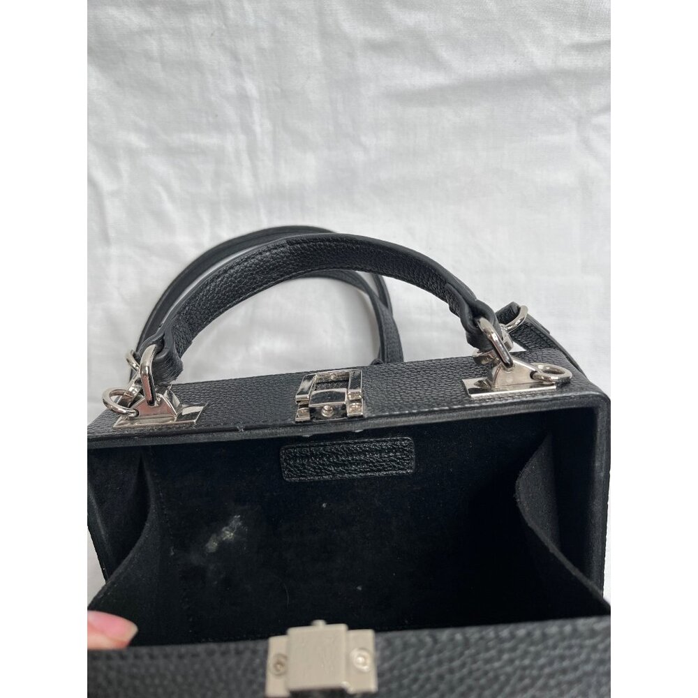 Brandon Blackwood Top Handle Small Trunk Bag Purse Black Pebbled Leather - Picture 12 of 12